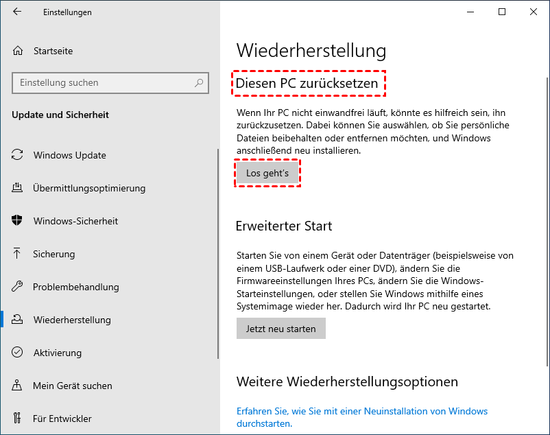 Befolgen Sie die Anweisungen zur Neuinstallation von Windows.
Wählen Sie bei Bedarf die Option "Festplatte formatieren" aus, um das Betriebssystem vollständig zu entfernen.