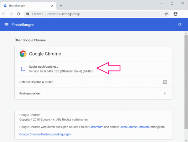 Chrome-Einstellungen zurücksetzen
Veraltete Chrome-Version aktualisieren