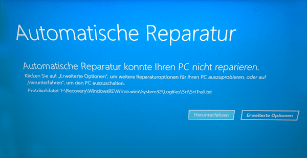 Der Laptop reagiert nicht auf Eingaben oder friert ein
Der Vorgang der automatischen Reparatur schlägt fehl