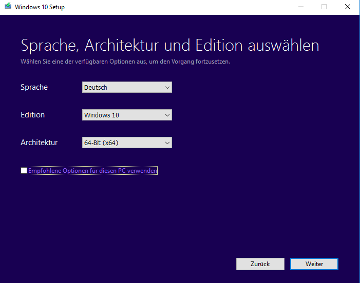 Downloaden Sie das Windows 10 Media Creation Tool von der offiziellen Microsoft-Website.
Führen Sie das heruntergeladene Tool aus und akzeptieren Sie die Lizenzvereinbarungen.