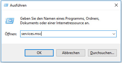 Drücken Sie die Tasten Windows + R, um das Dialogfeld "Ausführen" zu öffnen.
Geben Sie den Befehl "services.msc" ein und drücken Sie die Eingabetaste.