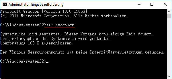 Drücken Sie die Windows-Taste + X und wählen Sie Eingabeaufforderung (Administrator) aus.
Geben Sie den Befehl sfc /scannow ein und drücken Sie die Eingabetaste.