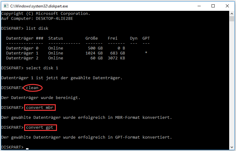 Geben Sie diskpart ein und drücken Sie die Eingabetaste, um das Diskpart-Tool zu öffnen.
Geben Sie list disk ein, um eine Liste aller verfügbaren Laufwerke anzuzeigen.