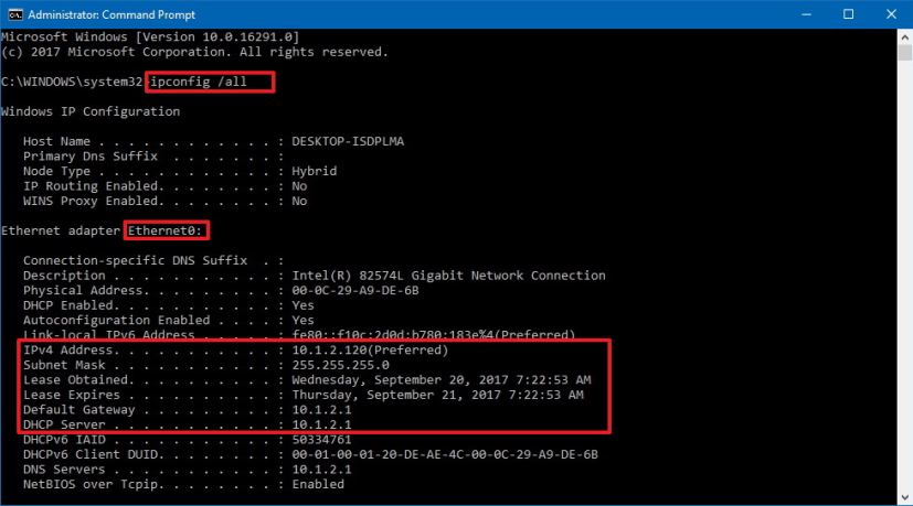 Geben Sie "netsh interface ipv4 show config" in die Eingabeaufforderung ein und drücken Sie die Eingabetaste
Notieren Sie sich die aktuelle DNS-Serveradresse