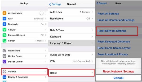 Gehen Sie auf Ihrem iPhone zu Einstellungen > Allgemein > Zurücksetzen.
Wählen Sie Netzwerkeinstellungen zurücksetzen und geben Sie bei Bedarf Ihren Passcode ein.