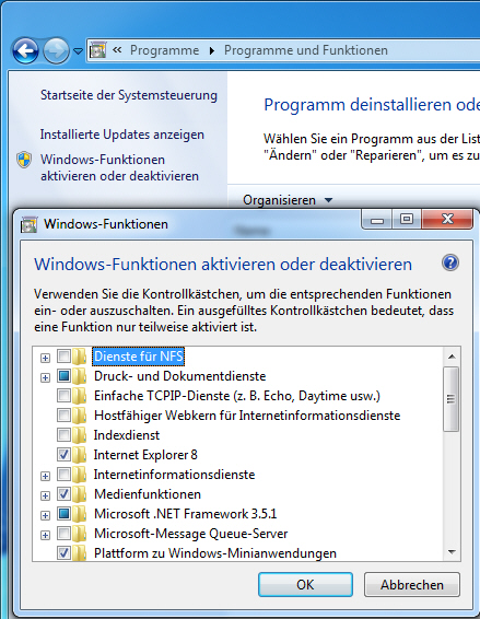 Gehen Sie zu den Windows-Einstellungen und öffnen Sie die Systemsteuerung.
Klicken Sie auf "Programme" und dann auf "Programme und Funktionen".