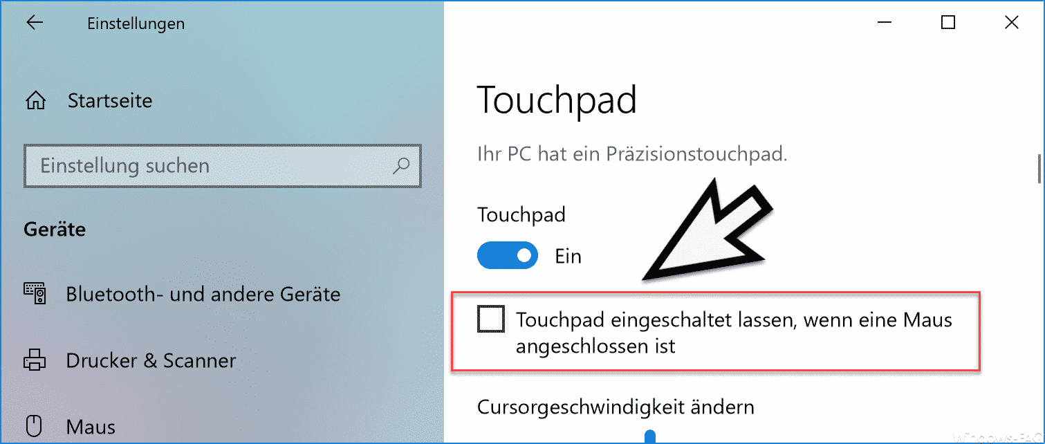 Geräte auswählen
Maus und Touchpad anklicken