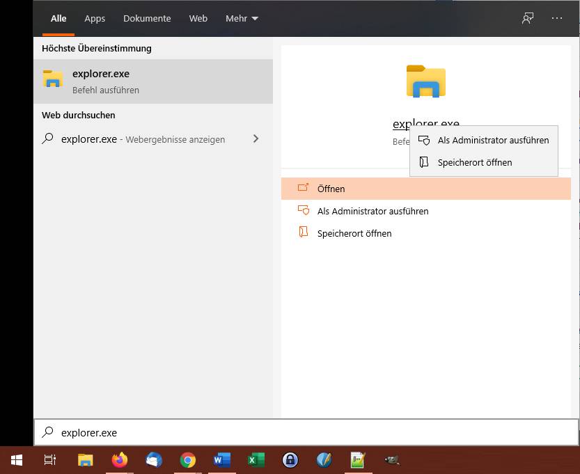 Melden Sie sich mit einem Administrator-Konto an.
Öffnen Sie den Windows Explorer, indem Sie auf das Ordnersymbol in der Taskleiste klicken.