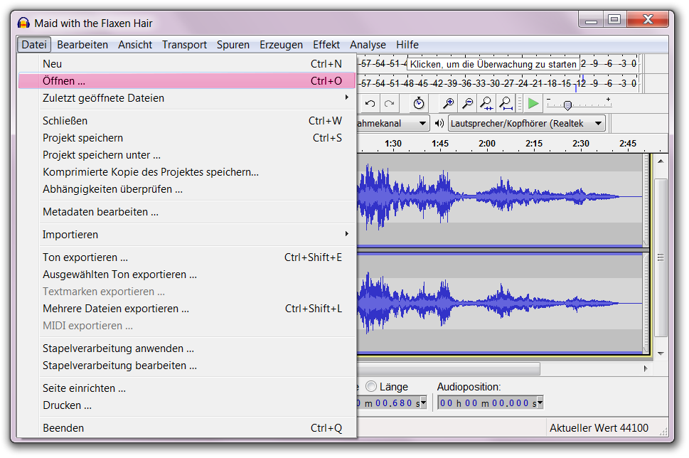 Öffnen Sie Audacity.
Klicken Sie auf Bearbeiten und wählen Sie Einstellungen aus.