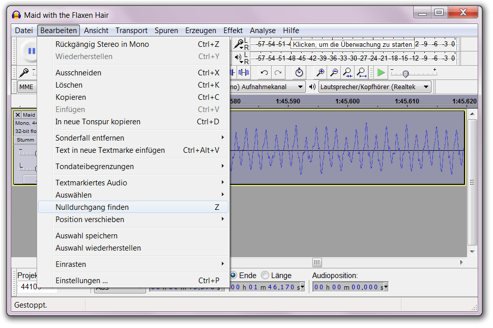 Öffnen Sie Audacity.
Klicken Sie auf Hilfe und wählen Sie Nach Updates suchen aus.