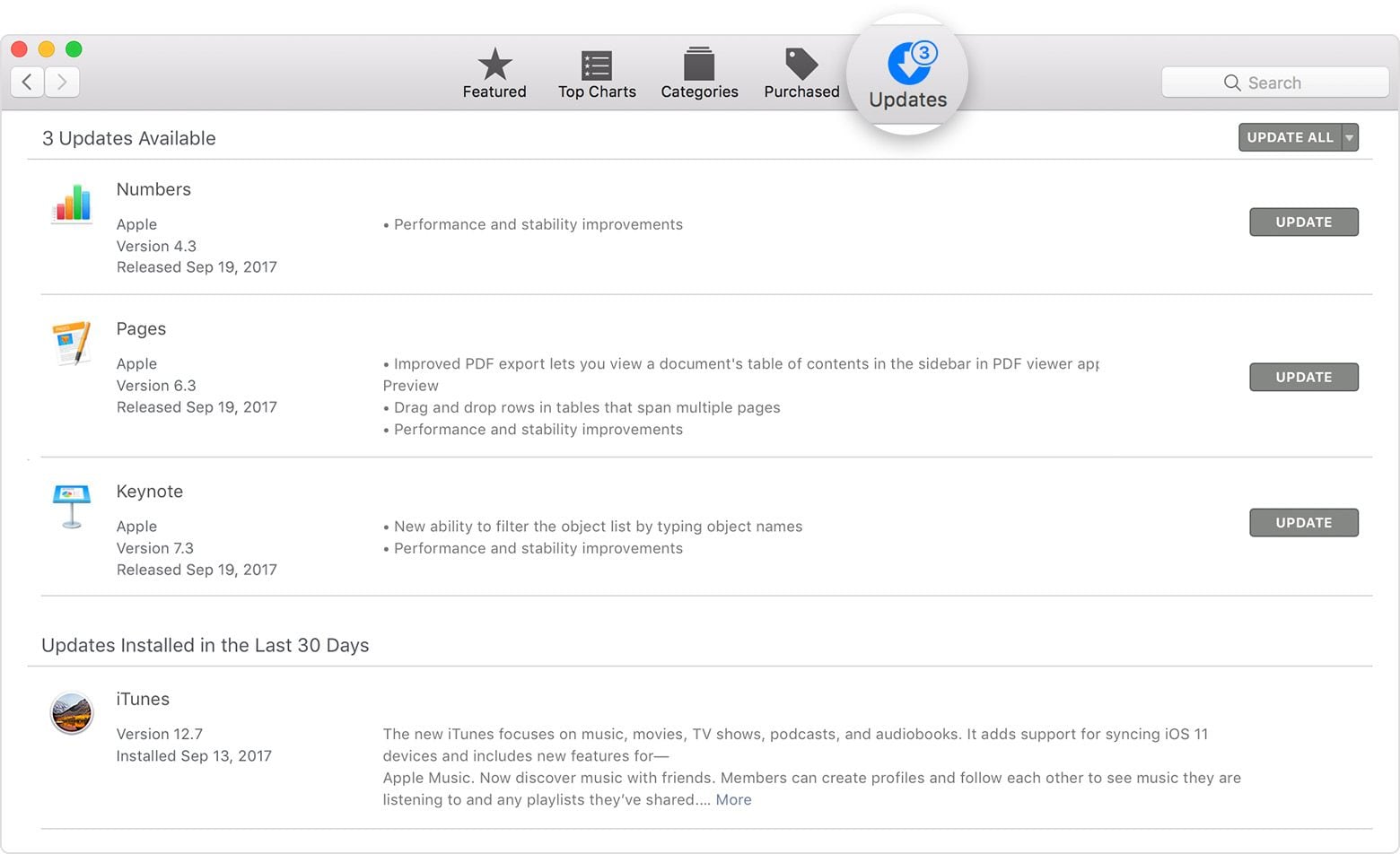 Öffnen Sie den App Store auf Ihrem Mac.
Klicken Sie auf "Updates" in der Symbolleiste.