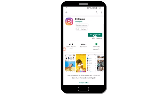 Öffnen Sie den App Store/Play Store auf Ihrem Gerät.
Suchen Sie nach "Instagram" in der Suchleiste.