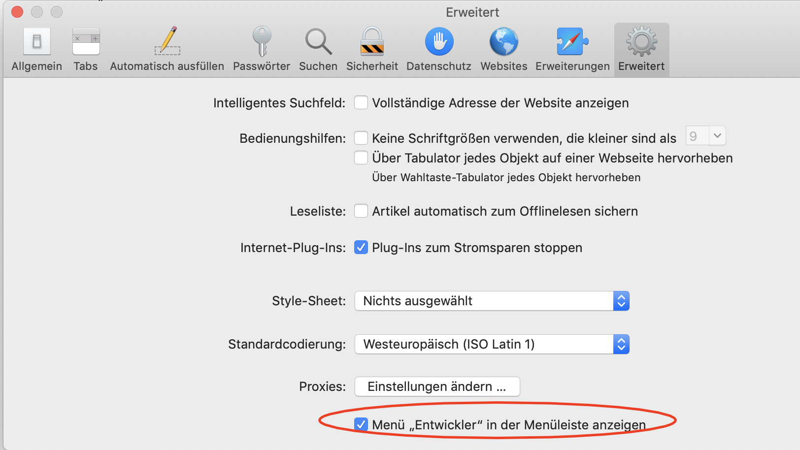 Öffnen Sie den Safari-Browser.
Klicken Sie auf "Safari" in der Menüleiste.