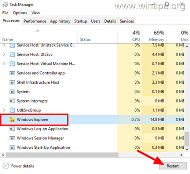 Öffnen Sie den Task-Manager mit der Tastenkombination Strg+Shift+Esc.
Suchen Sie den Prozess "Windows Explorer" im Task-Manager.