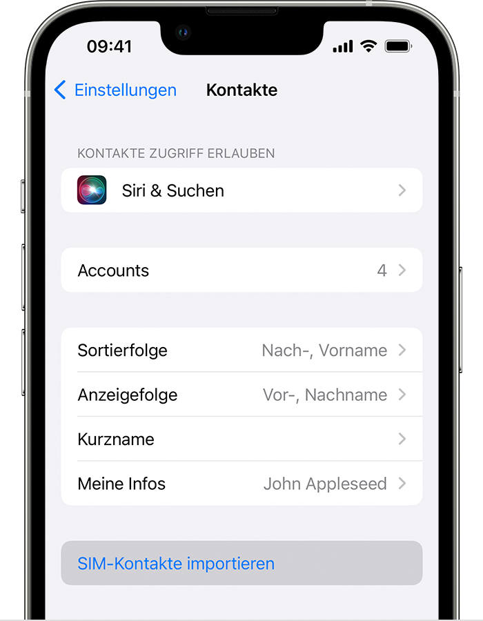 - Öffnen Sie die Kontakte-App auf Ihrem alten iPhone.
- Tippen Sie auf "Mehr" > "Einstellungen".