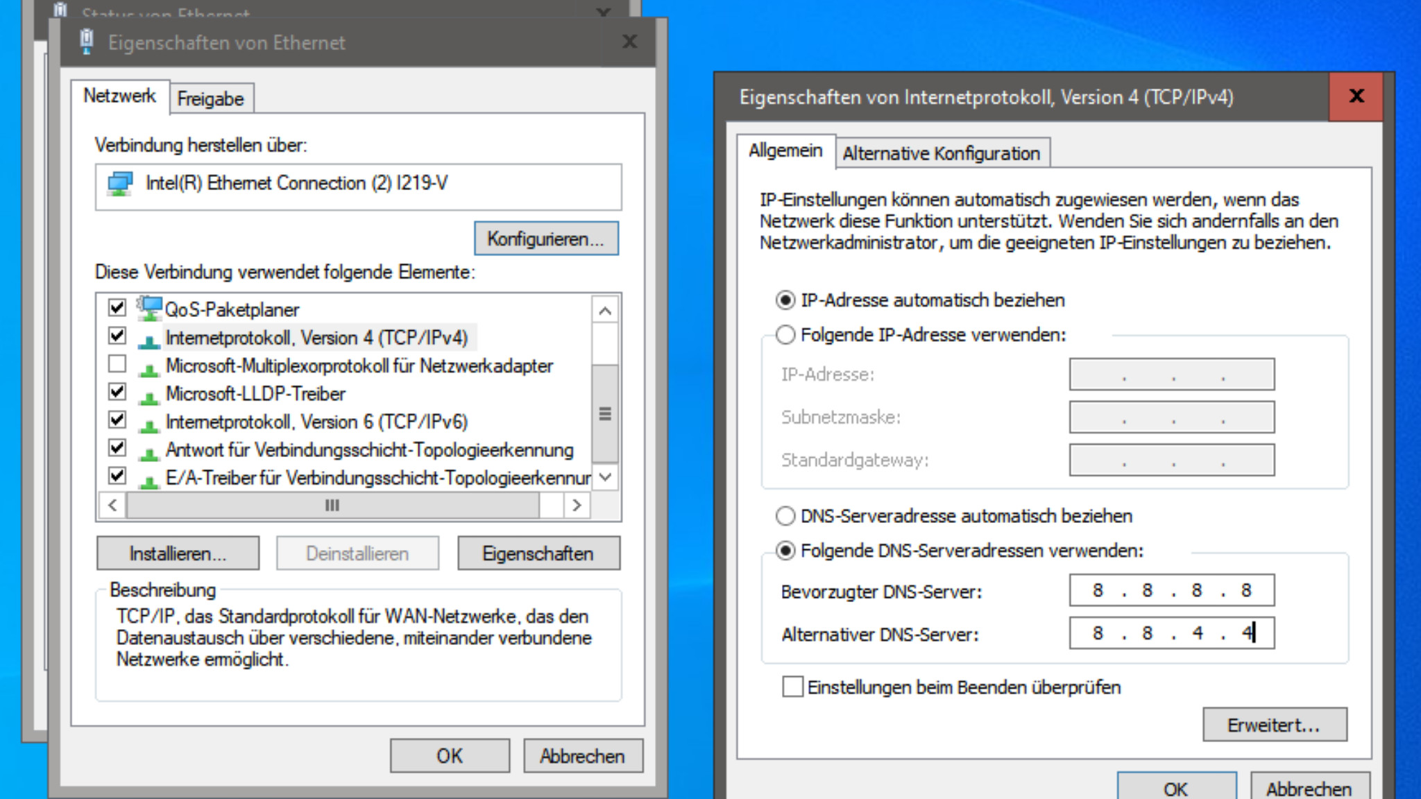 Öffnen Sie die Netzwerkeinstellungen Ihres Computers und suchen Sie nach den DNS-Einstellungen.
Ändern Sie den DNS-Server auf einen öffentlichen DNS-Server wie Google DNS (8.8.8.8, 8.8.4.4) oder Cloudflare DNS (1.1.1.1, 1.0.0.1).