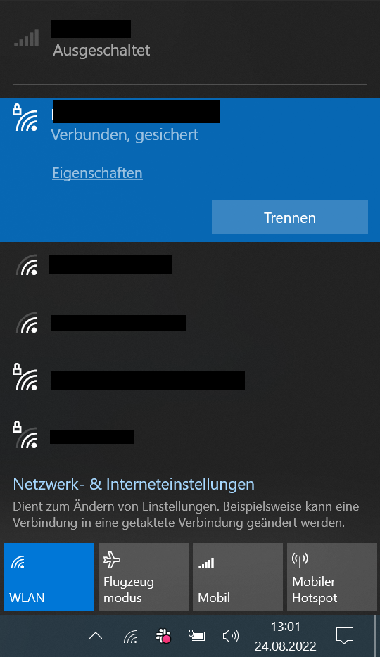 Öffnen Sie die Netzwerkverbindungen, indem Sie die Windows-Taste drücken und "Netzwerkverbindungen" eingeben.
Wählen Sie die gewünschte Netzwerkverbindung aus und klicken Sie mit der rechten Maustaste darauf.