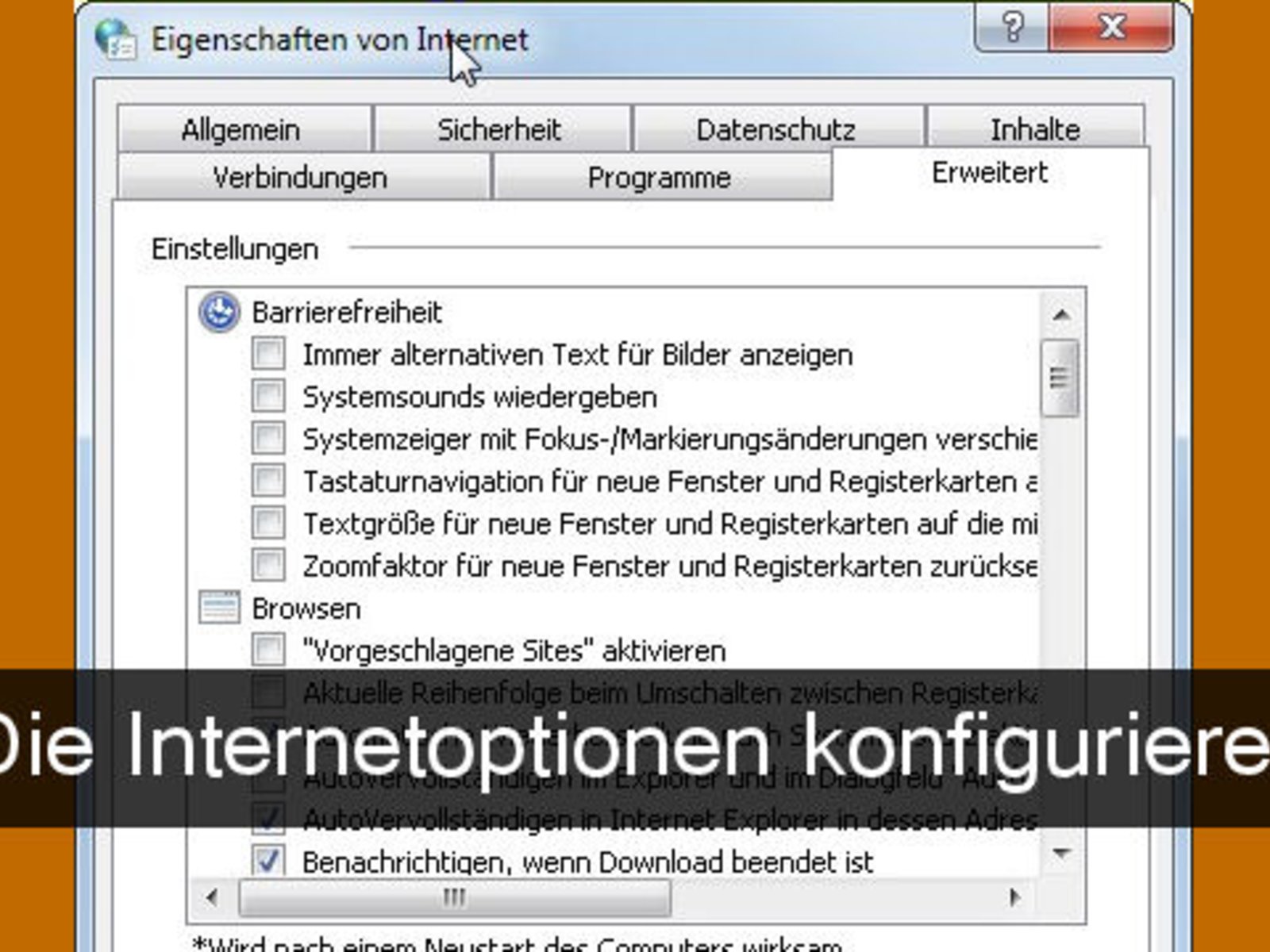 Öffnen Sie die Systemsteuerung
Gehen Sie zu "Internetoptionen"