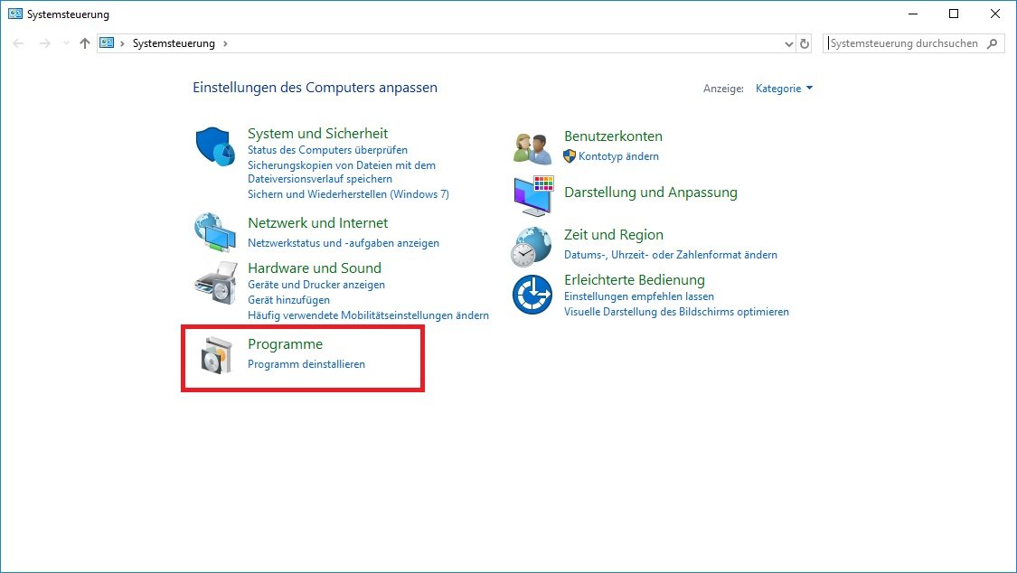 Öffnen Sie die Systemsteuerung.
Gehen Sie zu "Programme" oder "Programme deinstallieren".