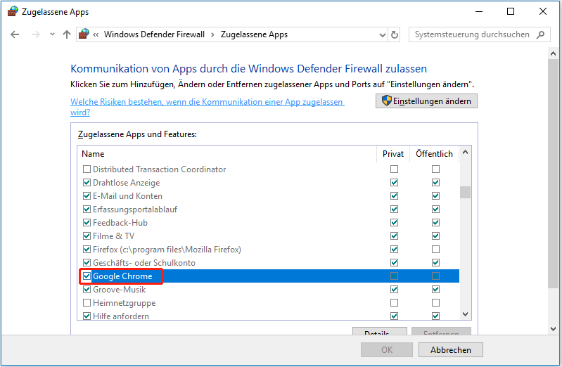 Öffnen Sie die Windows-Firewall-Einstellungen.
Stellen Sie sicher, dass der DNS-Server erlaubt ist und nicht blockiert wird.