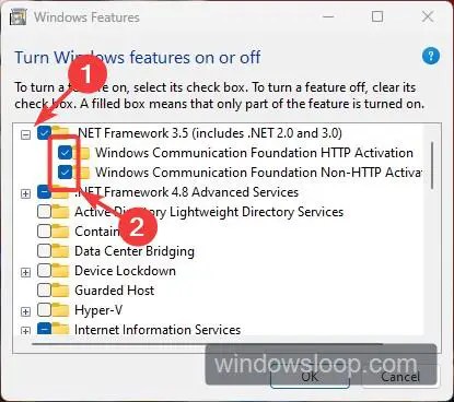 Öffnen Sie die Windows-Funktionen, indem Sie "Windows-Funktionen aktivieren oder deaktivieren" in das Startmenü eingeben.
Deaktivieren Sie das Kontrollkästchen neben "Hyper-V" und klicken Sie auf "OK".