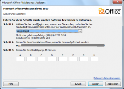 Online-Aktivierung: Die Aktivierung von Office 2013 kann direkt über das Internet erfolgen.
Telefonische Aktivierung: Bei Schwierigkeiten mit der Online-Aktivierung kann die Aktivierung auch telefonisch durchgeführt werden.