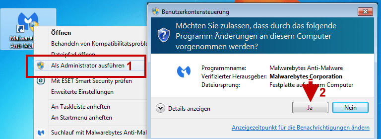 Rechtsklicken Sie auf die Installationsdatei von Malwarebytes.
Wählen Sie die Option "Als Administrator ausführen".