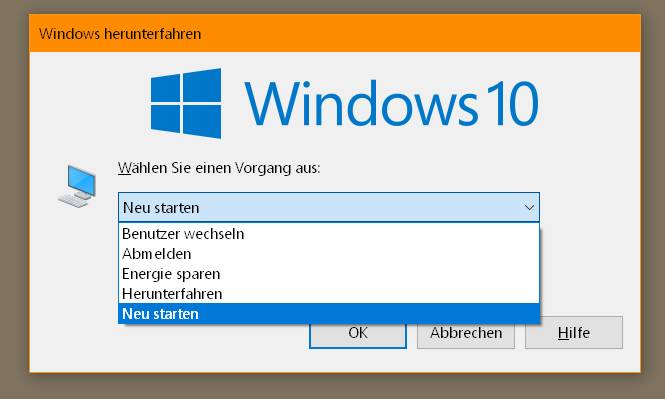 Schließen Sie alle geöffneten Anwendungen und klicken Sie auf "Start".
Wählen Sie "Neu starten" aus dem Menü.
