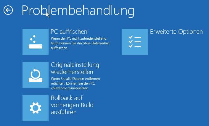 Schritt 5: Wählen Sie "Problembehandlung" aus und anschließend "Erweiterte Optionen".
Schritt 6: Wählen Sie "Systemwiederherstellung" und folgen Sie den Anweisungen auf dem Bildschirm, um die Partition wiederherzustellen.