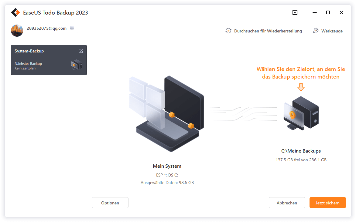 Sichern Sie Ihre wichtigen Dateien und Daten mit EaseUS Todo Backup, bevor Sie einen Werksreset durchführen.
Erstellen Sie eine sichere und vollständige Sicherungskopie Ihres gesamten Systems auf einem externen Speichergerät.