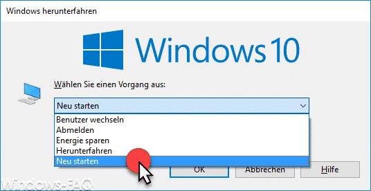 Speichern Sie alle Ihre geöffneten Dateien und schließen Sie alle Programme.
Klicken Sie auf "Start" und wählen Sie "Herunterfahren" oder "Neustarten".