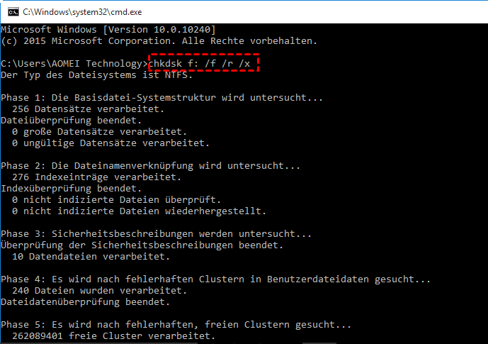 Starten Sie den Computer neu und überprüfen Sie, ob der Fehler weiterhin auftritt.
Überprüfen Sie die Festplatte auf Fehler mit dem Befehl "chkdsk" in der Eingabeaufforderung.