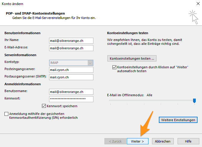 Stellen Sie sicher, dass Ihre E-Mail-Kontoeinstellungen korrekt sind.
Überprüfen Sie die Servereinstellungen, wie z.B. den Posteingangsserver und den Postausgangsserver.