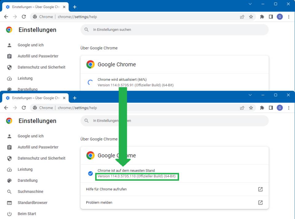 Stellen Sie sicher, dass Sie die aktuellste Version von Chrome verwenden.
Überprüfen Sie, ob Chrome aktualisiert werden muss.