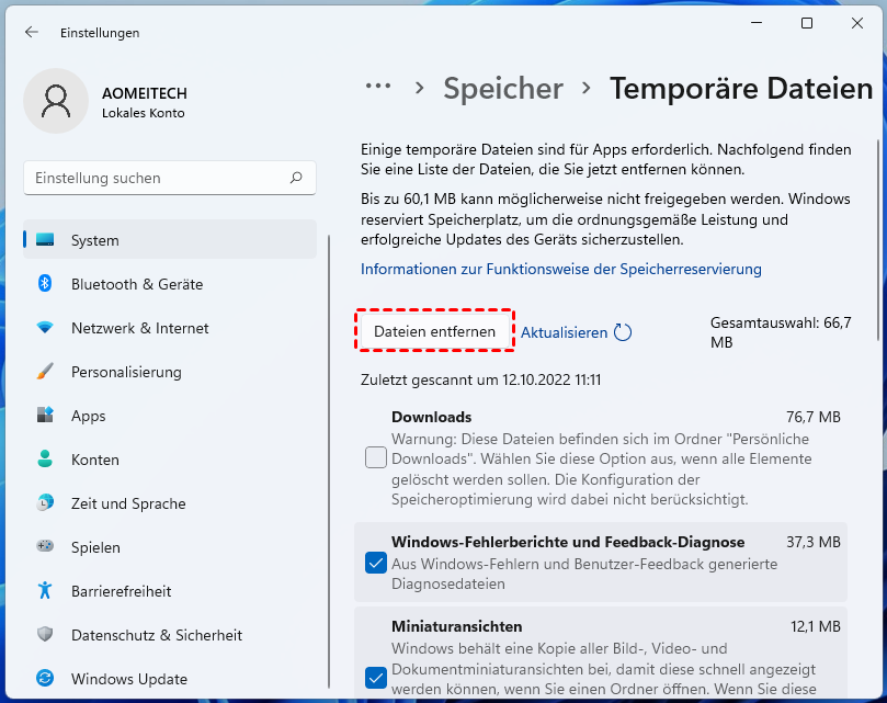 Suchen Sie nach temporären Dateien auf Ihrem Computer
Löschen Sie alle temporären Dateien, um Speicherplatz freizugeben