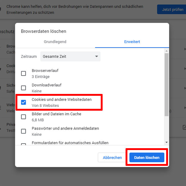 Tastaturspracheinstellungen überprüfen und anpassen
Browsercache und Cookies löschen