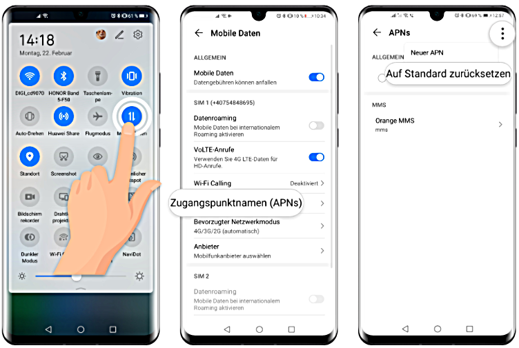 Tippen Sie auf Netzwerkmodus oder Netzwerktyp.
Wählen Sie den gewünschten Modus aus, z.B. 3G, 4G oder Nur 2G.