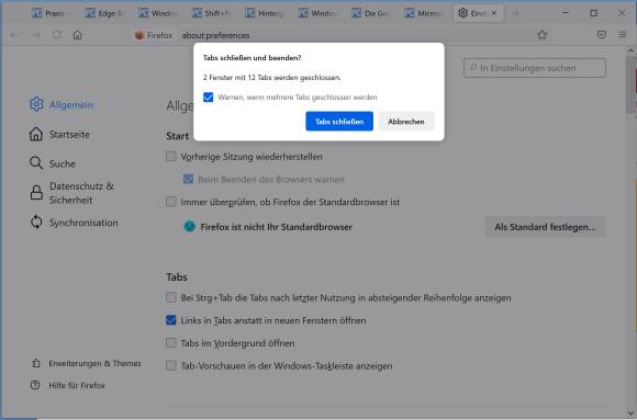 Überprüfen, ob viele Tabs im Hintergrund geöffnet sind
Nicht benötigte Tabs schließen