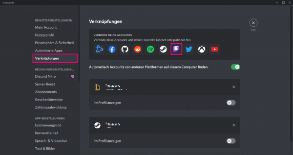 Überprüfen Sie die Verbindung zwischen Discord und Twitch
Stellen Sie sicher, dass Sie bei Discord und Twitch angemeldet sind