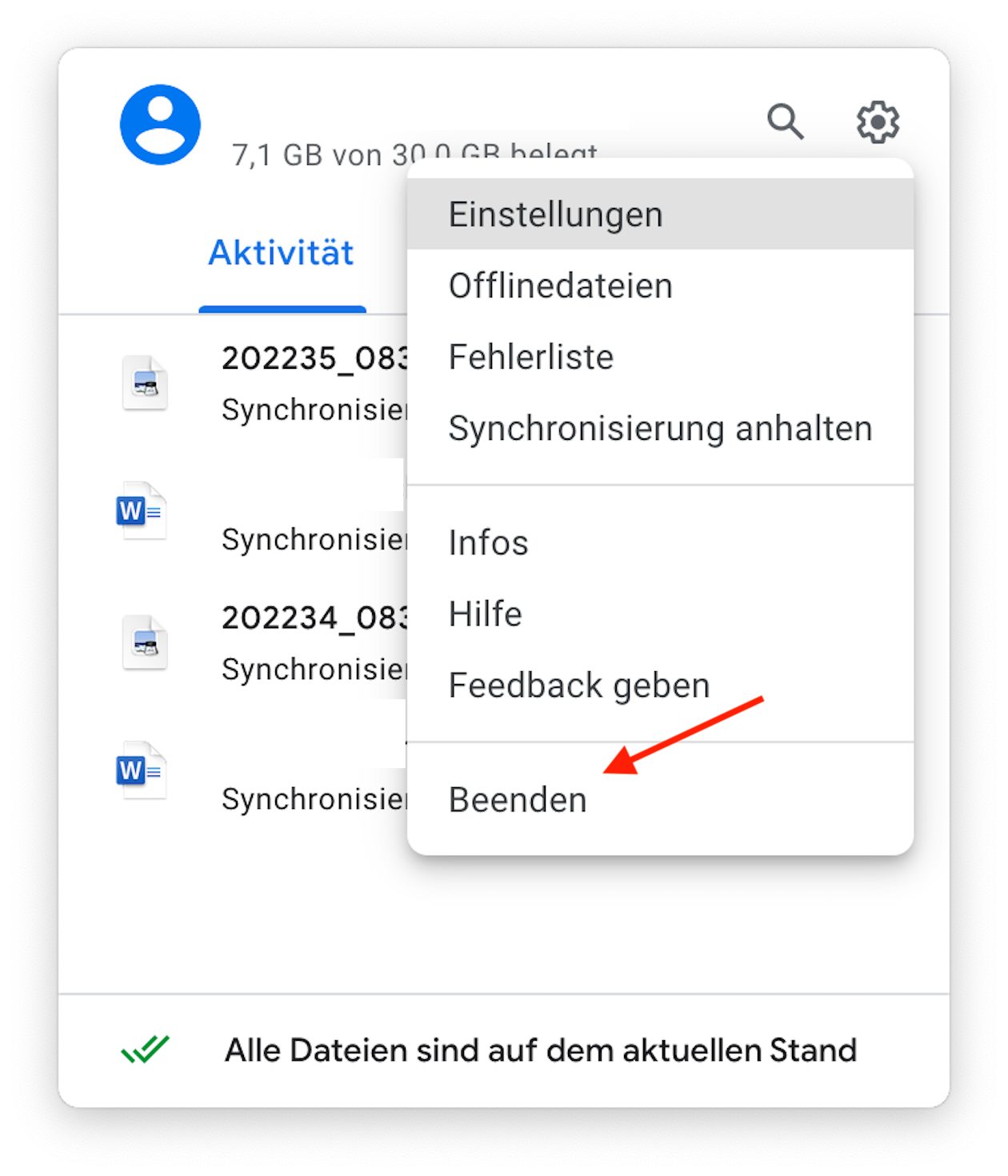 Überprüfen Sie, ob Google Drive auf dem neuesten Stand ist.
Öffnen Sie Google Drive und klicken Sie auf das Symbol für Einstellungen.