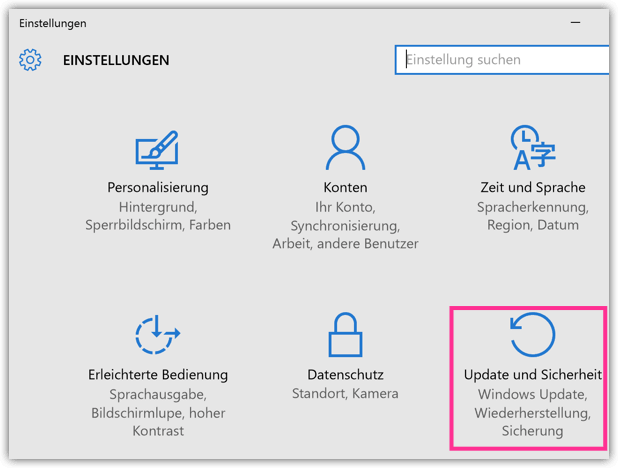 Update und Sicherheit auswählen
Windows Update anklicken