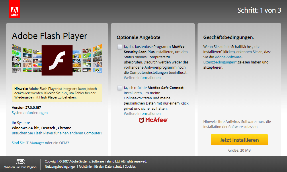 Verfügbarkeit des Adobe Flash Players für verschiedene Betriebssysteme wie Windows, Mac OS, Linux
Unterstützte Plattformen des Flash Players wie Webbrowser (z.B. Chrome, Firefox, Internet Explorer), mobile Geräte (z.B. Android, iOS)