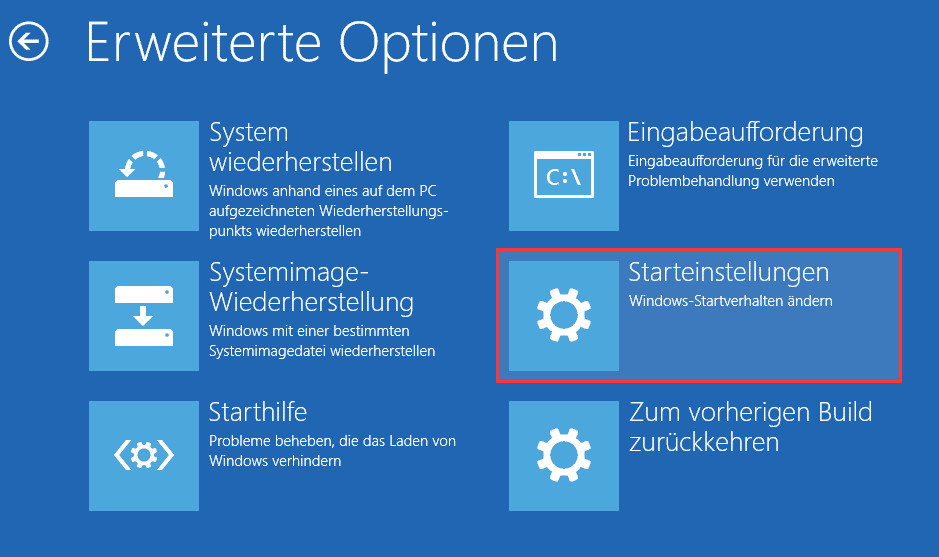 Wähle "Problembehandlung" aus und dann "Startreparatur".
Beachte die Anweisungen auf dem Bildschirm und führe die Startreparatur durch.