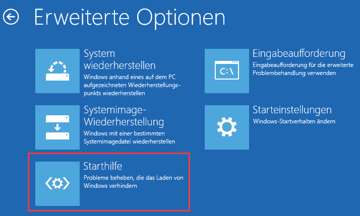 Wähle "Problembehandlung" aus und dann "Systemwiederherstellung".
Wähle einen Wiederherstellungspunkt aus, der vor dem Auftreten des automatischen Reparatur-Loops erstellt wurde.