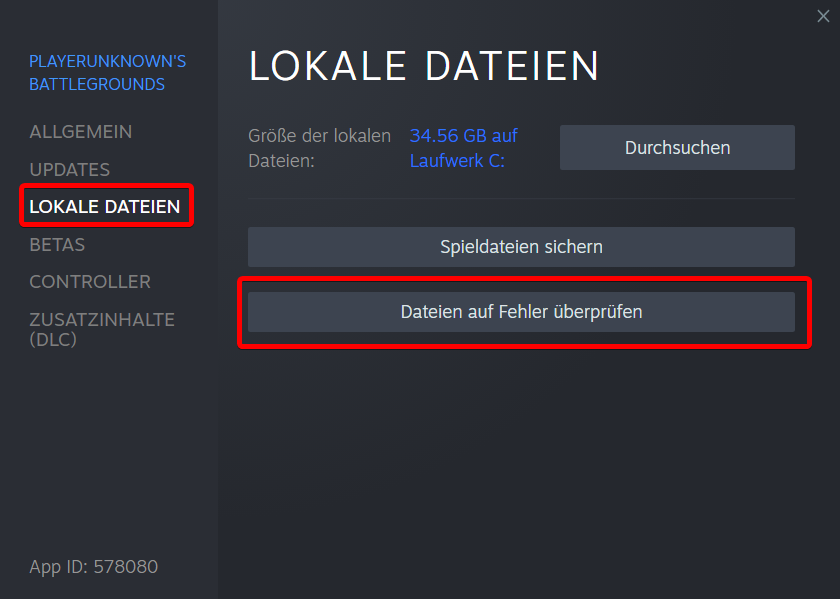 Wählen Sie das Spiel aus und suchen Sie nach der Option "Spieldateien überprüfen" oder ähnlichem.
Lassen Sie das Programm die Spieldateien auf Fehler überprüfen und gegebenenfalls reparieren.