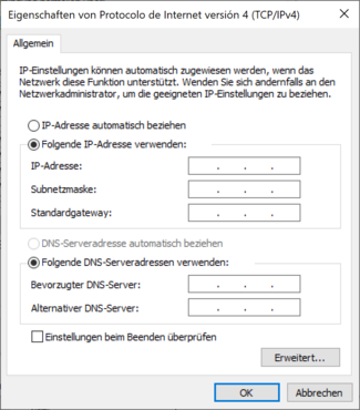 Wählen Sie die Option Folgende DNS-Serveradressen verwenden und geben Sie die gewünschten DNS-Server ein.
Klicken Sie auf OK und überprüfen Sie, ob der Fehler behoben ist.