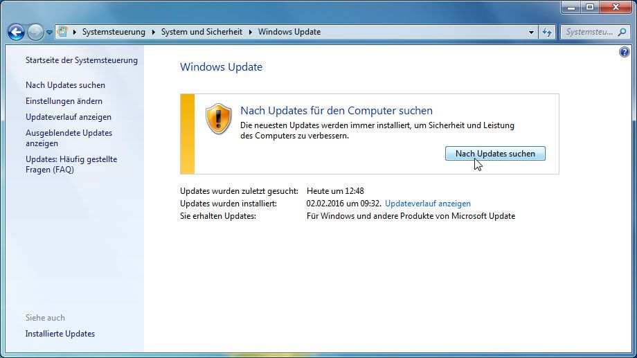 Wählen Sie Windows Update aus
Klicken Sie auf Nach Updates suchen und installieren Sie alle verfügbaren Updates