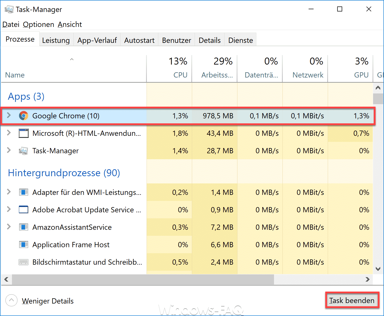 Wiederholen Sie Schritt 4 für alle unerwünschten Programme.
Schließen Sie den Task-Manager.