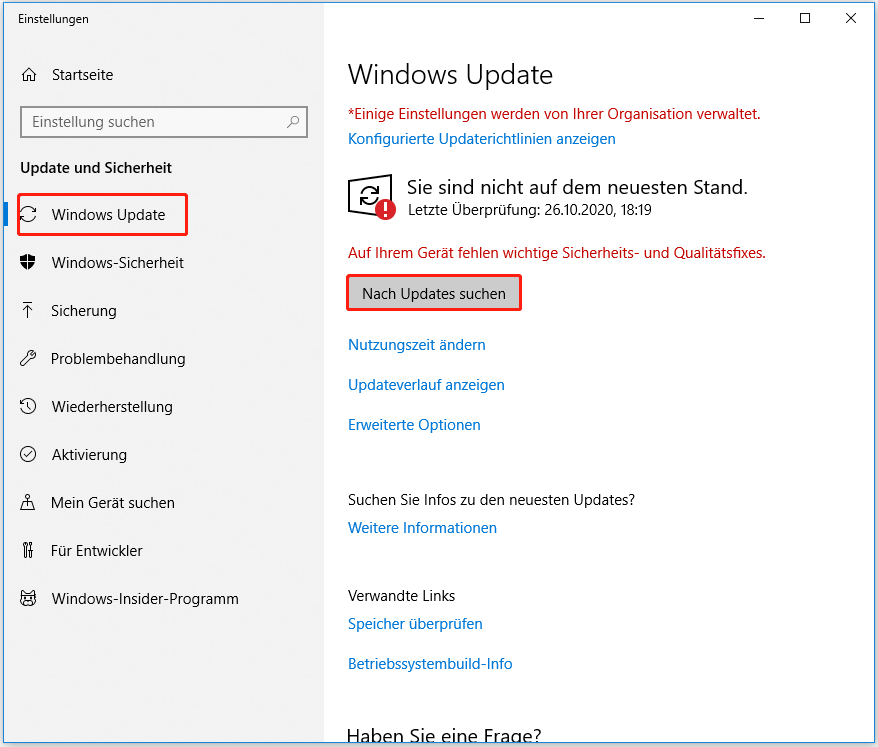 Windows Update überprüfen und installieren
Startmenü-Troubleshooter ausführen