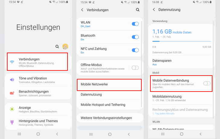 WLAN-Verbindung überprüfen
Mobile Daten aktivieren